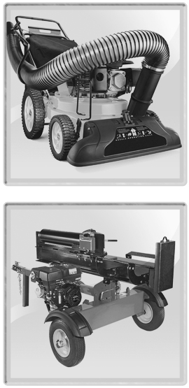 A chipper shredder vacuum and a logsplitter